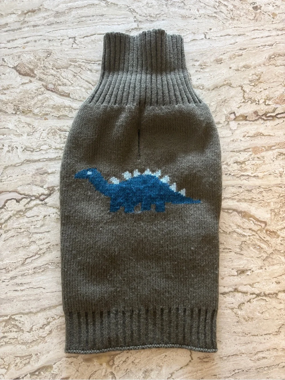 Green Knit Dog Sweater with Blue Dinosaur